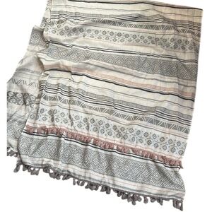 Gray & Pink Boho Blanket Scarf with Tassels